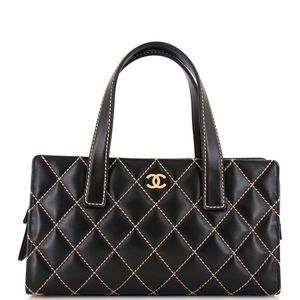 Chanel Surpique Boston Bag Quilted Leather Large Black
